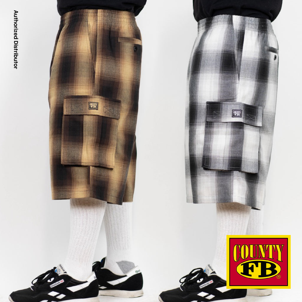 FB County Men's Plaid Checker Shorts with Cargo Pockets(1Pc ...