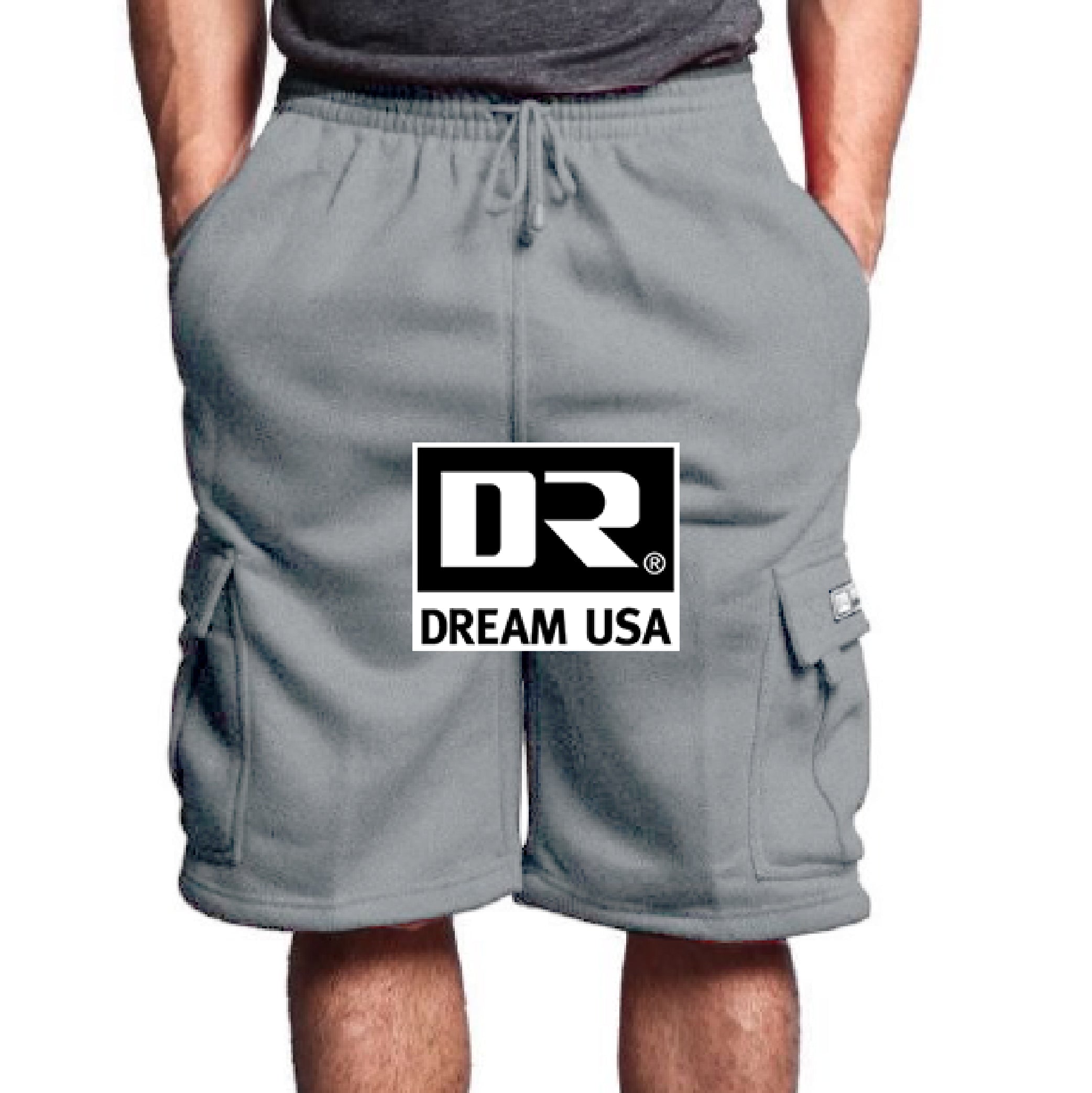 Dream USA Men's Heavyweight Fleece Cargo Shorts, Black, Medium