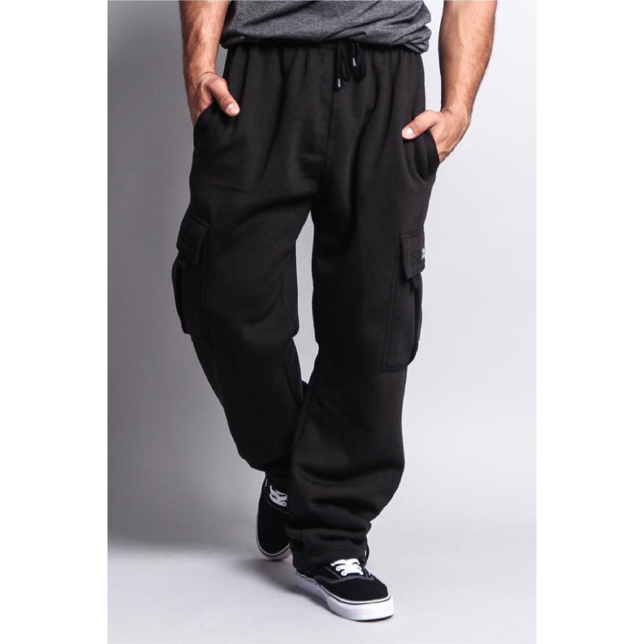 24 Wholesale Men's Heavyweight SliM-Fit Fleece Cargo Sweatpants Assorted  Sizes Solid Navy - at 
