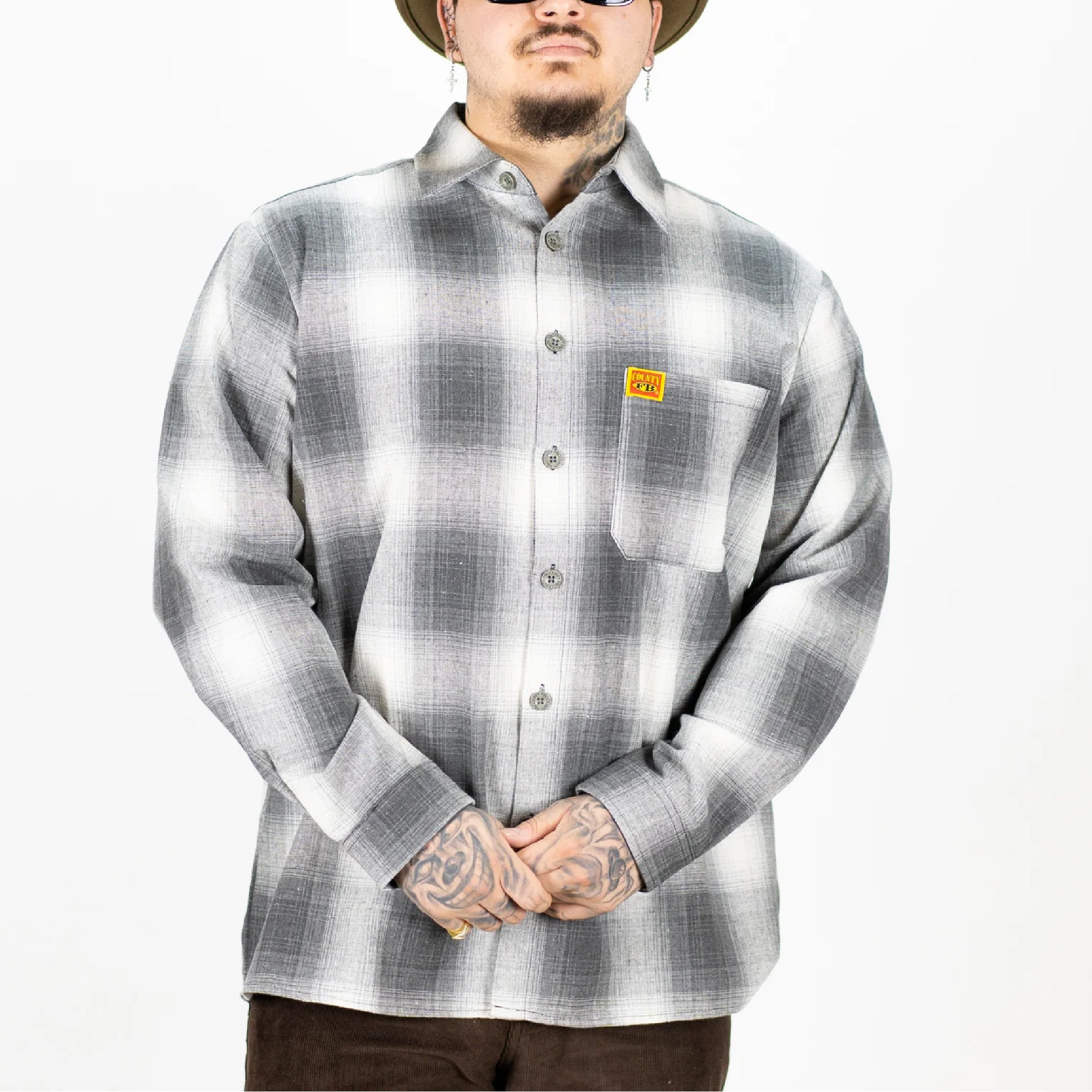 Men's 100% Cotton Checkered Formal Shirt – Grey, Size 40, Regular Fit With Straight Hem